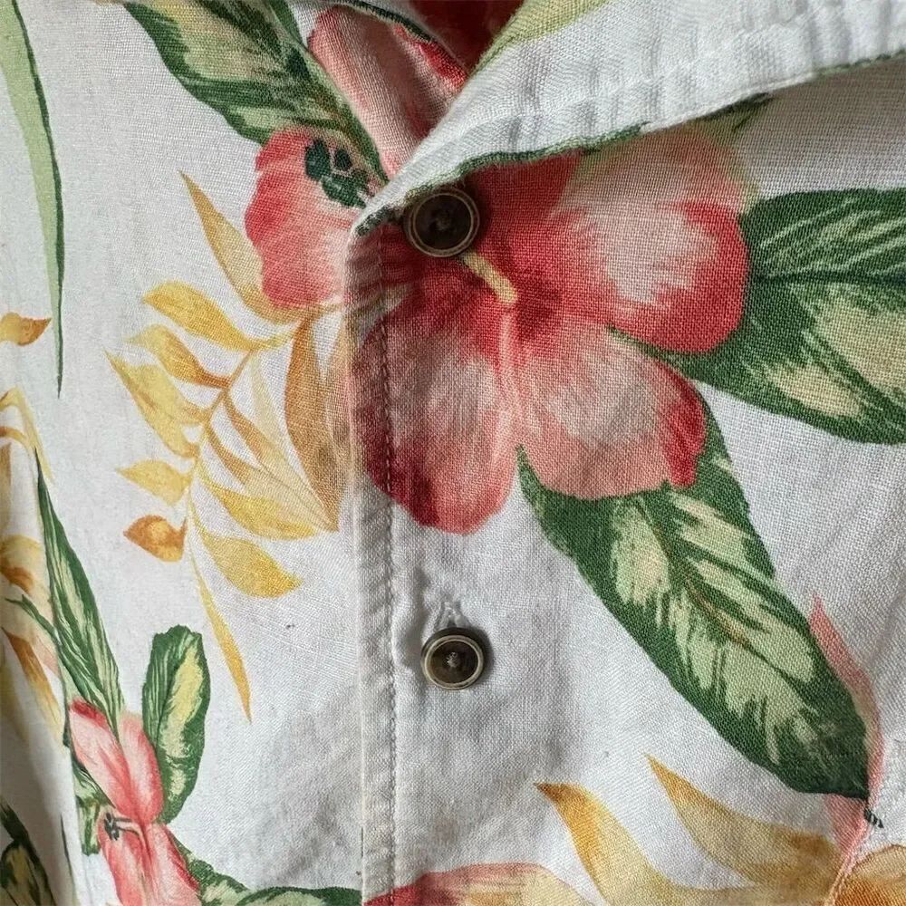 Caribbean Men's 3XB Hawaiian Floral Button-Up Shirt Multicolor Linen Blend - Picture 3 of 6